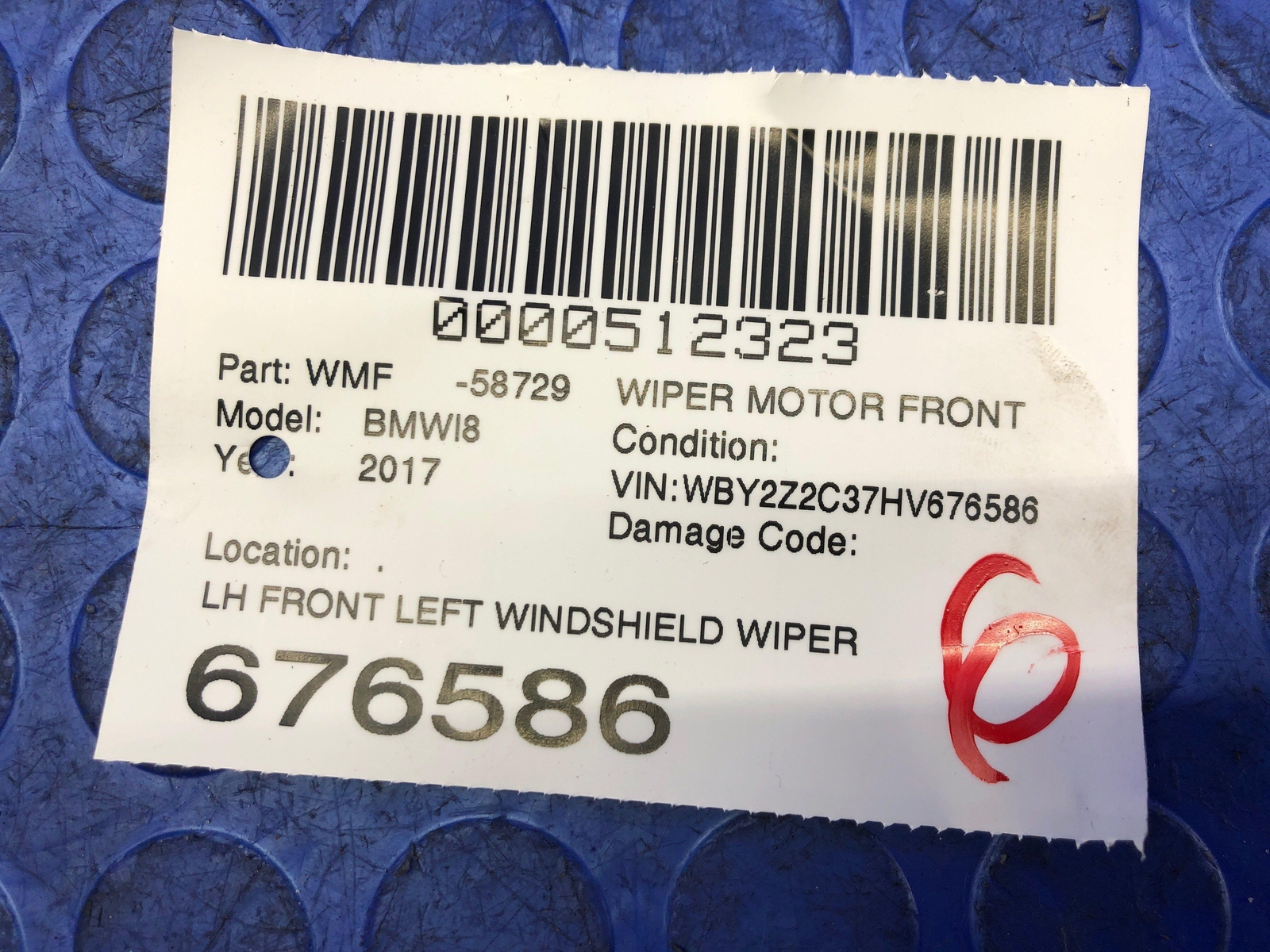 2014 2015 2016 2017 2018 2019 BMW I8 OEM FRONT LEFT WINDSHIELD WIPER MOTOR