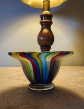 Murano Style Heavy Art Glass Multi Color Swirl Bowl By Badash 9" Wide X 5" Tall