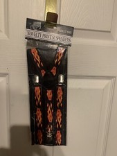 NIP Novelty Print Suspenders Flames Halloween Costume Accessory Adult Size OSFM