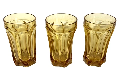 3 Vintage Anchor Hocking Fairfield Amber/Honey Gold Tumbler Glasses MCM Retro