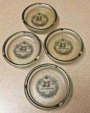4- VINTAGE & GORGEOUS 25TH  ANNIVERSARY ASHTRAY LOT CLEAR GLASS  NEVER USED