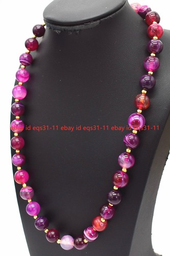 Natural 6/8/10/12mm Rose Striped Agate Onyx Round Gemstone Beads Necklace 14-50" - Picture 9 of 12