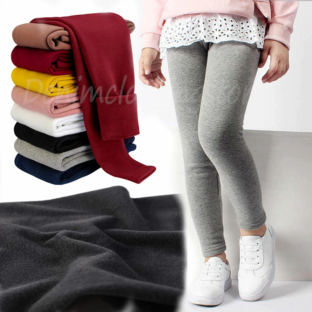 Girls Kids Winter Warm Fleece Lined Thick Leggings Stretchy