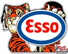 (ESSO-10)  12" ESSO TIGER HOLDING SIGN GASOLINE OIL DECAL STICKER