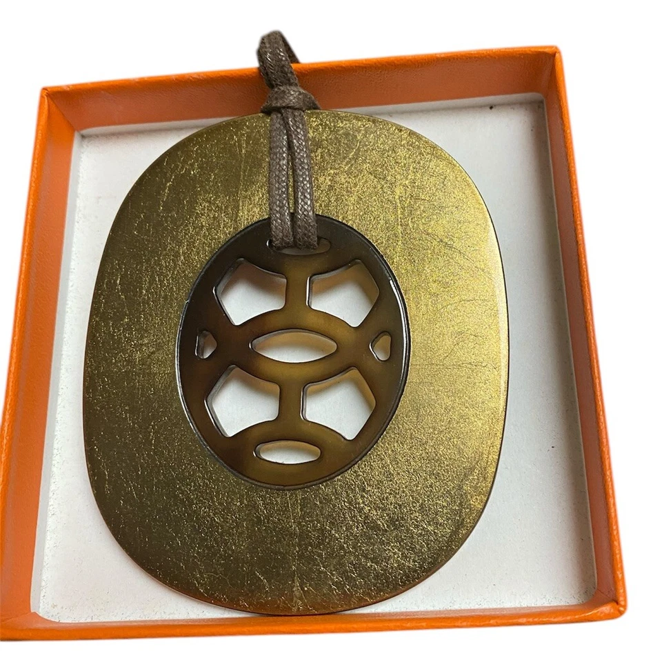 Hermes Necklace Buffalo Horn Lift Pendant on Adjustable Cord With Box And Bag - image 2 of 4