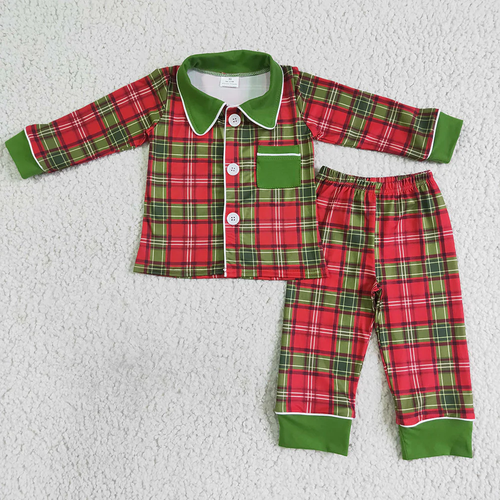 New Baby Sibling Christmas Red Green Plaid Button Ups Pajamas Sets Sleepwear - Picture 5 of 9