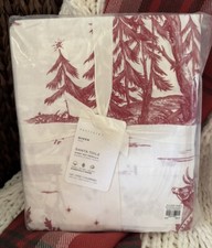 RARE Pottery Barn SANTA TOILE QUEEN SHEET SET CHRISTMAS HOLIDAY Claus