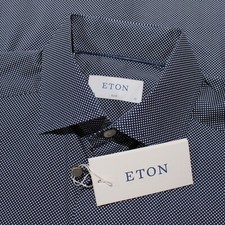 Eton NWT Dress Shirt Size 38 15 Slim Fit in Blue with White Polka Dots Cotton