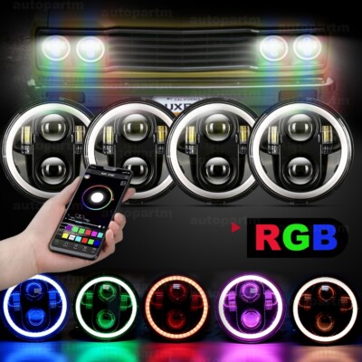 4PC 5 3/4'' 5.75'' Projector RGB Round LED Headlights Hi/Lo Sealed Beam Lamp Bulbs