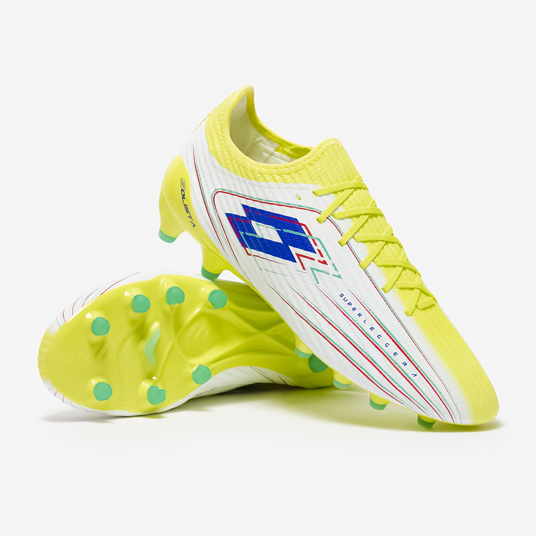 Lotto Solista 700 VIII FG JR scarpe tacchetti calcio bambini bianco Sunny Lime taglia 5 nuove con scatola