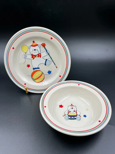 Epoch Noritake Circus Bear Plate Bowl Stoneware 2 Piece Child's Set