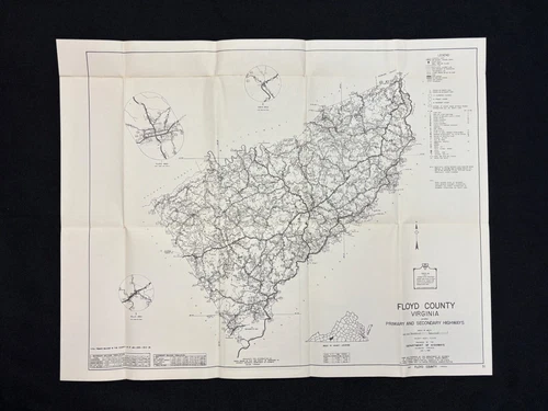 1955 Floyd County Virginia Primary & Secondary Highway Map 23" x 18" Vintage