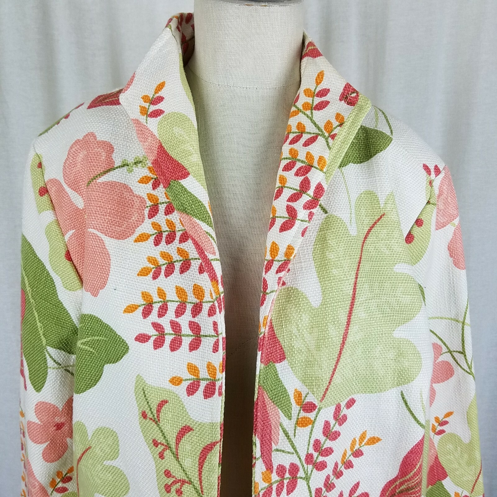 Giacca blazer donna dipinta pony tessuto arazzo floreale brillante M unica USA