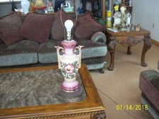 Gilt Gold Hand Painted Floral  Leaf Porcelain Double Handled Large Table Lamp