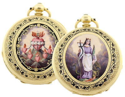 ROBERT BRANDT & CO PRUNK-EMAILLE TASCHENUHR  in 18ct GOLD ca. 50,8 g - um 1880