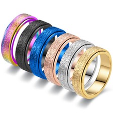 Colorful Spinner Fidget Rotating Rings Stainless Steel Men Women Couple Ring 6mm