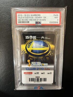 PSA 2016 Golden State Warriors Ticket Pass Record 73 NBA Wins