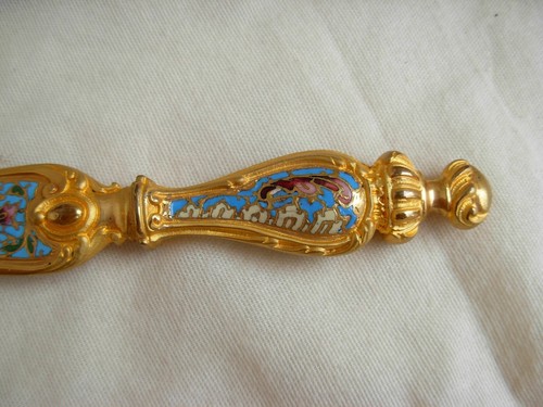 SUPERB ANTIQUE FRENCH ENAMELED GILT BRONZE PAPER KNIFE,LATE 19th CENTURY. - Picture 5 of 16