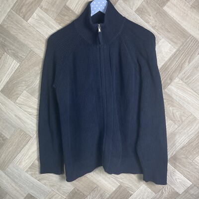 Woolovers Wollstrick High Neck Blau Full Zip Up Oversized Pullover Herren Gr. M