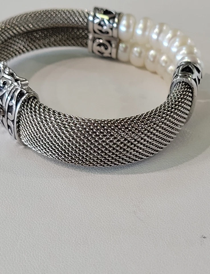 Pulsera de malla de plata de ley 925 con perlas de botón 39,4 g Foto 4 de 4