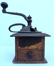 Antique PARKER'S National Coffee Mill No. 431 Patented Wooden Coffee Grinder 