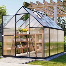 BIRCHTREE Garden Polycarbonate Greenhouse Walk-In Green House Aluminium Frame