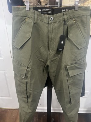 Mens G Star RAW R-3N Cargo Pants 34x32 NWT Olive Green Army Bedford Straight Fit