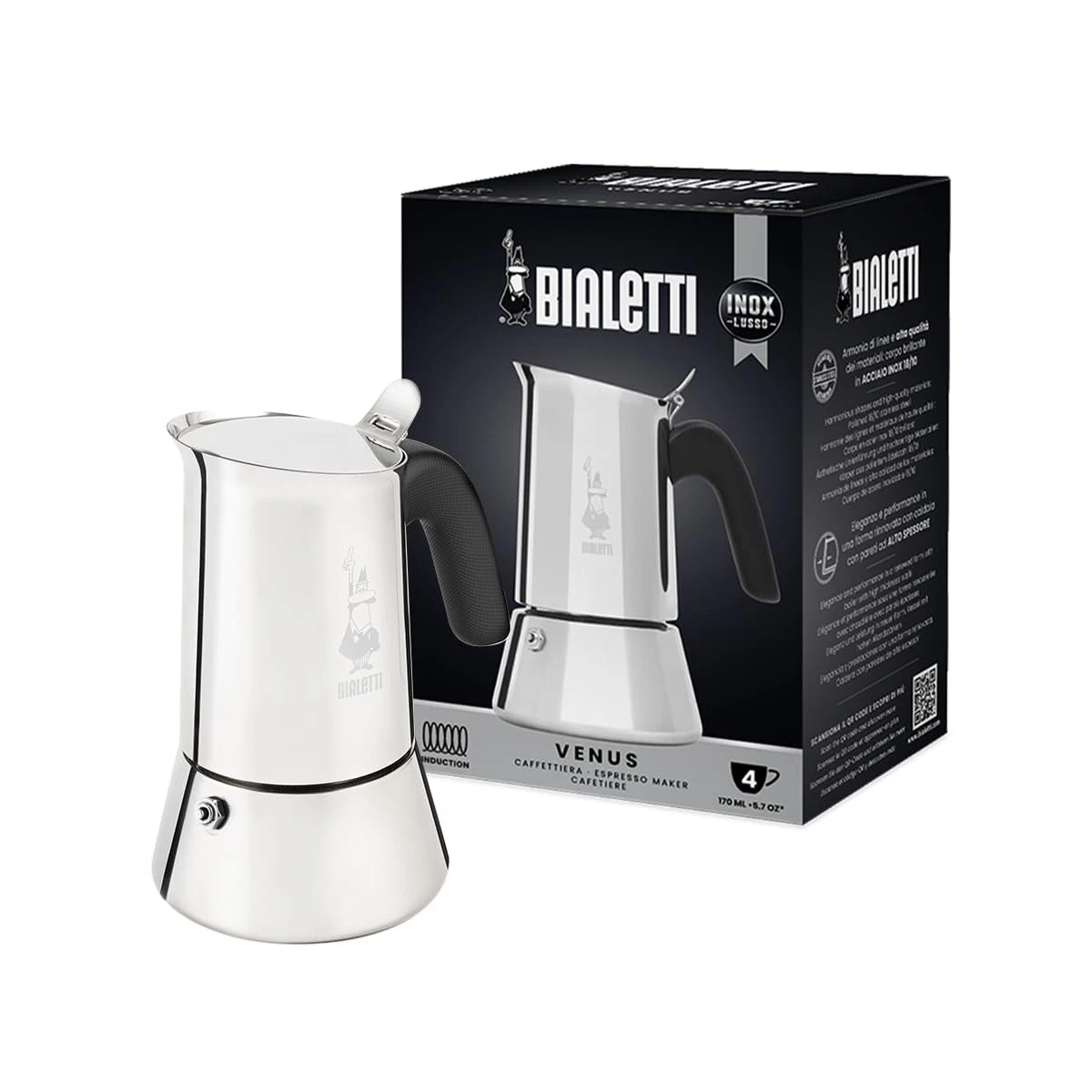 Bialetti - New Venus Induction, Stovetop Coffee Maker, 4 Cups, Silver