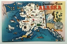 Vintage Greetings From Alaska Map Postcard Photochrome 1960s Litho