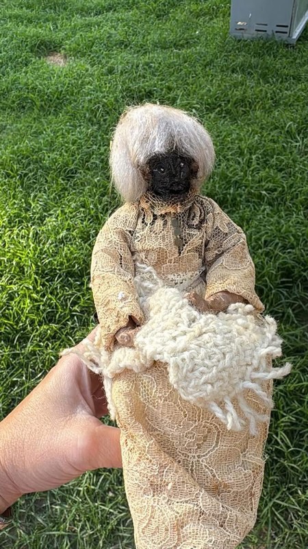 Handmade Folk Art Dried Apple Head doll with rocker 