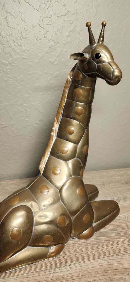 Jirafa de metal vintage MCM estilo Sergio Bustamante latón patinado cobre 15" Foto 3 de 4