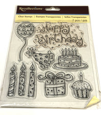 Recollections Clear Stamps Happy Birthday Cake Hat Balloons Gift Cupcake UNUSED