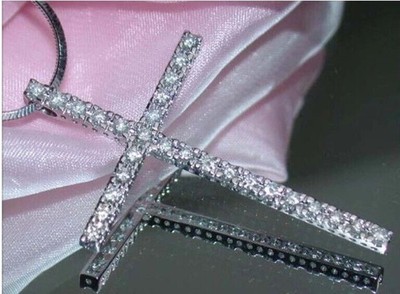 1.50Ct Round Cut Lab-Created Diamond Cross Pendant 14K White Gold Plated Silver