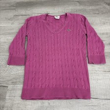 Lacoste Solid Pink Cable Knit V Neck Pullover Sweater Womens 38