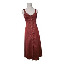 Faithfull The Brand La Ville Button-Through Midi Dress 100% Linen Rust Red SizeS