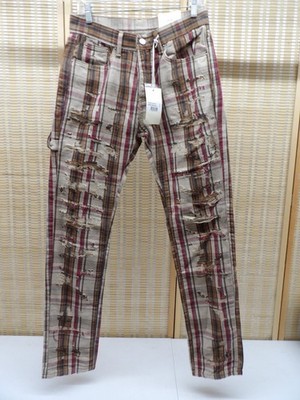 NWT Men's MNML Size 31x34 Plaid Distresses Button Fly Jeans