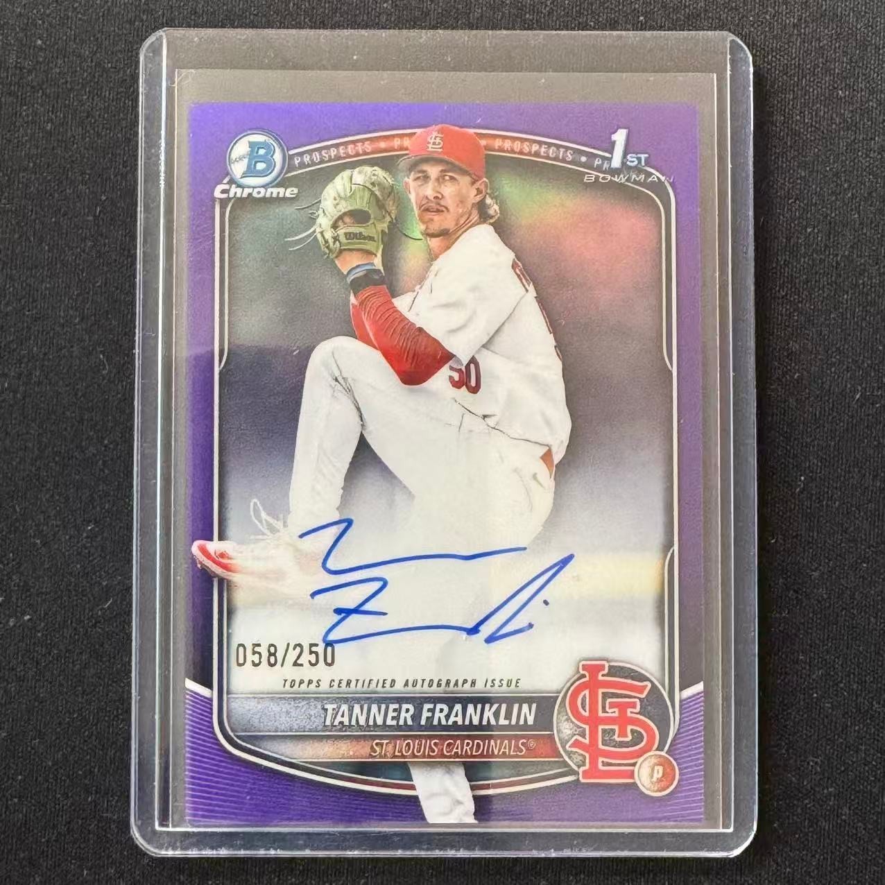 🔌IU 2025 BOWMAN DRAFT CHROME PROSPECT 1ST AUTO PURPLE /250 TANNER FRANKLIN