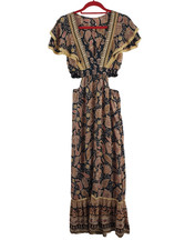 Spell by Spell & the Gypsy Maxi Dress Size S Floral Cut out Tiered Boho Summer