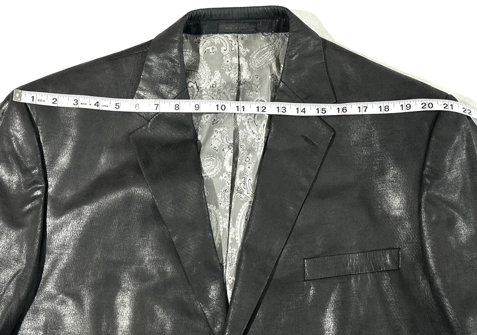Andrew Fezza Men’s Black Coated Fabric Blazer Jacket XL (Measured)– Leather Look - Image 4 of 4