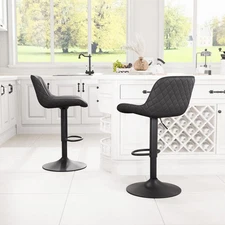 Black Bar Stools Set of 2 Kitchen Counter Height Barstools with Back Modern S...
