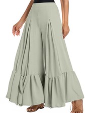 Womens Casual Palazzo Loose Pants Flowy Ruffle Wide Leg Baggy Summer Trousers