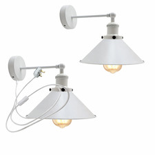 White Indoor Wall Sconce Plug In Bedroom Wall Light Adjustable Arm 2m Cord