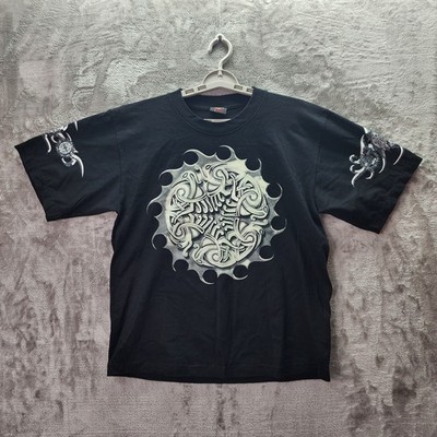 Rock Eagle T-Shirt L Tribal Graphic Double Sided Skull Tattoo Biker Goth Black