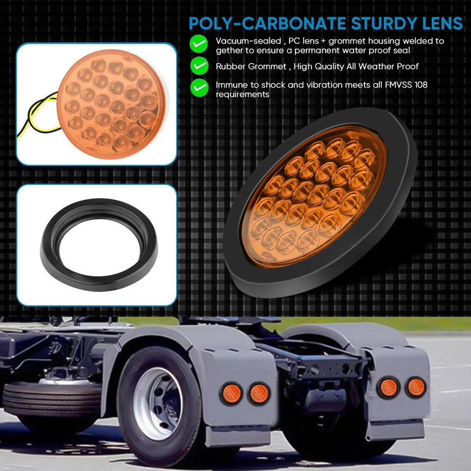 10Pcs 4" inch Amber Round LED Truck Trailer Turn Signal Tail Lights Waterproof - Image 4 of 4