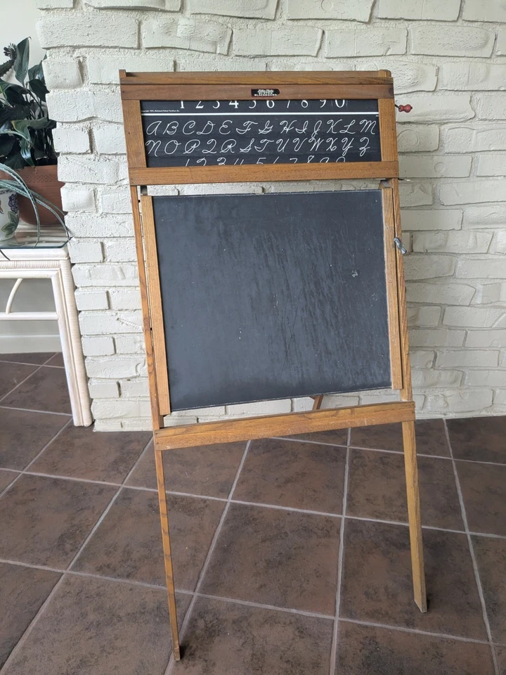 Antique Wood Folding Easel Scrolling Litho Blackboard School Business Sign - Image 2 of 4