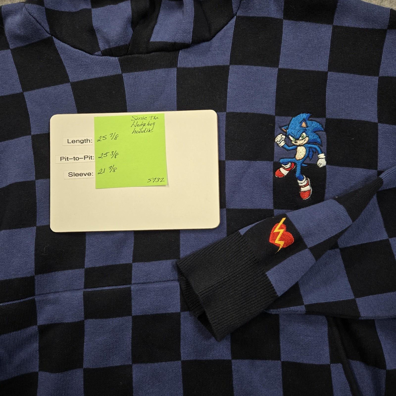 Sonic Hedghog Hoodie Sweatshirt Mens Medium Blue Ilthy Checkered Pullover image 10