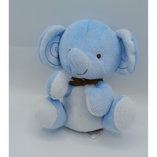 5.5" FISHER PRICE Blue Beanbag Plush Elephant Brown Bow Swirly Ears Swirl 8