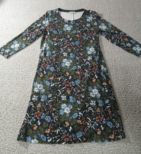 Loft Womens Dress Medium Navy Blue Peach Foral 3/4 Sleeve