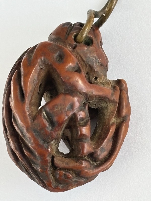 Antique Carved Heidao Monkey Peach Pit Pendant 