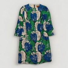 Tory Burch Women Dress 2 Green Printed Polyester Blend 3/4 Sleeve Mini Sheath